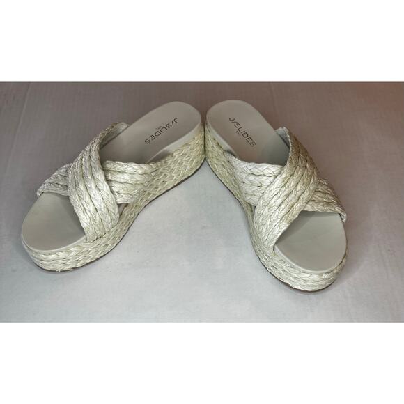 JSlides Quiver Bone Raffia wedge Sandal Women's Size 10 M white - Picture 9 of 10